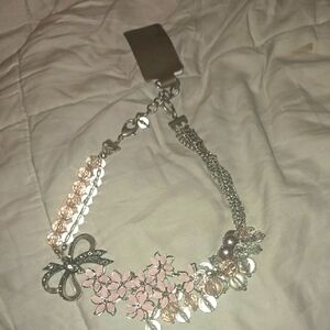 Chic Silver and Pink Floral Necklace